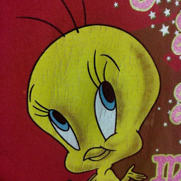 Tweety Bird T Shirt 2XL Size Red Stars Glitter Its All About Me Vintage USA - Picture 13 of 16